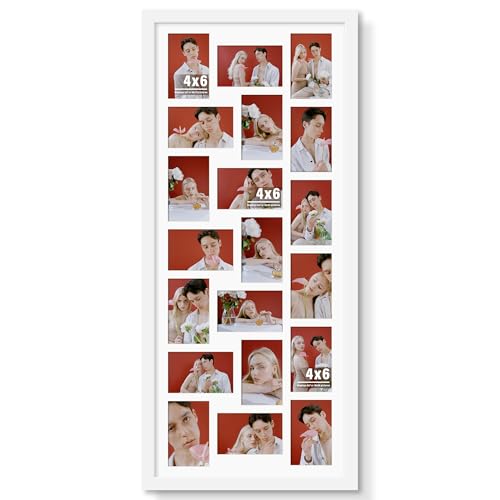 Image of DUENPY 16x38 Collage Picture Frame 4x6 Collage Frame Displays twenty 4x6 inch Photos Available Horizontal Wall Mounting Display and Vertical White