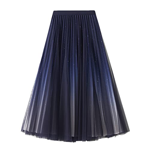 Jupe longue plissée en tulle bleu avec taille haute élastique confortable