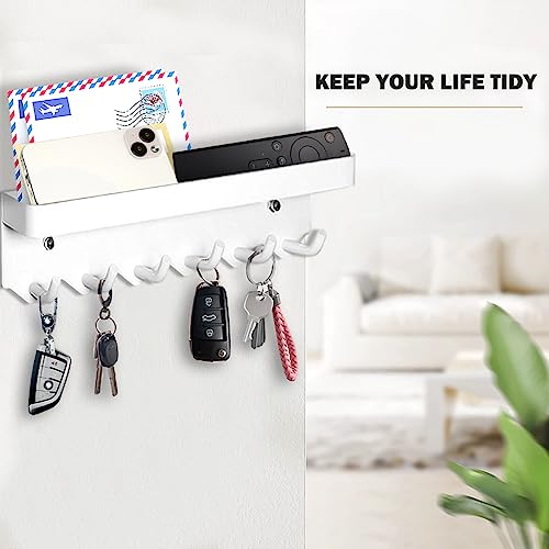 Echehi 6 Hooks Key Holder, Self Adhesive or Drilling 2 Ways Installation Key Holder for Wall, Key Hooks Wall Mounted for Entrance Area (White) - Cosy Home Interiors Echehi 6 Hooks Key Holder, Self Adhesive or Drilling 2 Ways Installation Key Holder for Wall, Key Hooks Wall Mounted for Entrance Area (White) - Image 3