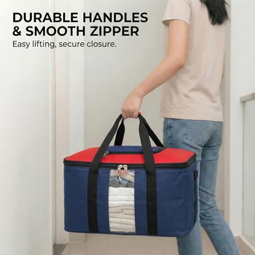 Image of EASY HOME 33 litre Under bed Storage Bags for Clothes | Cloth Storage Organizer with Zip Closure | Wardrobe Bag for Sarees & Blankets | Moisture Proof Nylon Cover Bag (Red & Black, Pack of 2)
