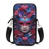 Jubonexis Colorida máscara veneciana de carnaval rojo y rosa, bolsa cruzada para teléfono móvil, bolsa para teléfono inteligente con correa ajustable