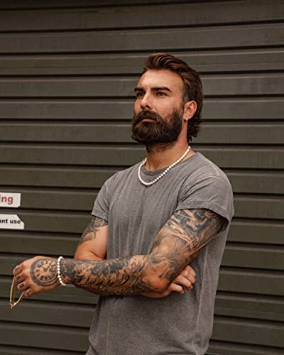 Forge & Foundry Men's 8Mm Shell Pearl Necklace With Polished Stainless Steel Artist-Designed Custom Beads #TOP4