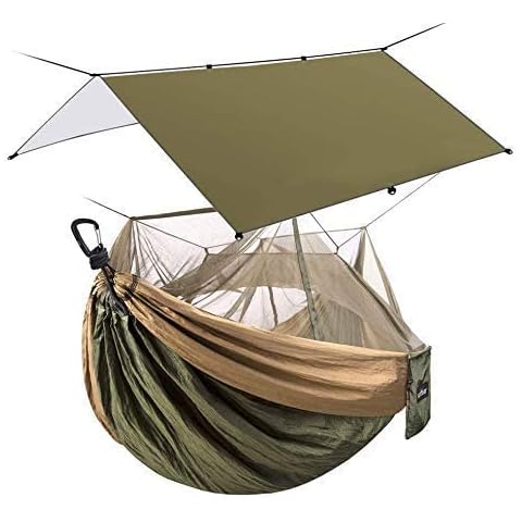 Sunyear Camping Hammock with Net & Sunyear Hammock Rain Fly Tent Tarp Provides Effective Protection Against Rain Cover