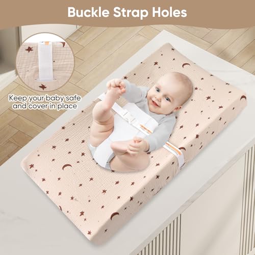 Image of TADO MUSLIN Changing Pad Cover for Baby Girls Boys - 100% Organic Cotton Muslin Changing Pad Sheets with Secure 360 Elastic Fit, Ultra-Soft for Delicate Skin, 2 Pack