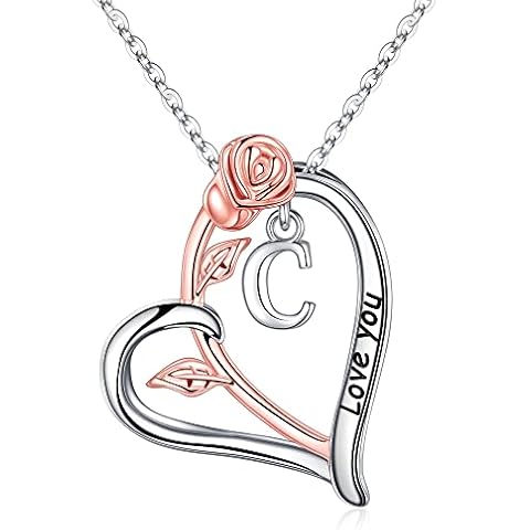 Vrsilver Initial Necklaces for Women, Gifts for Women Letter C Necklaces for Women Initial Necklaces for Women Gifts for Women Necklaces for Women Rose Necklace Necklaces for Women Heart Necklace Cover