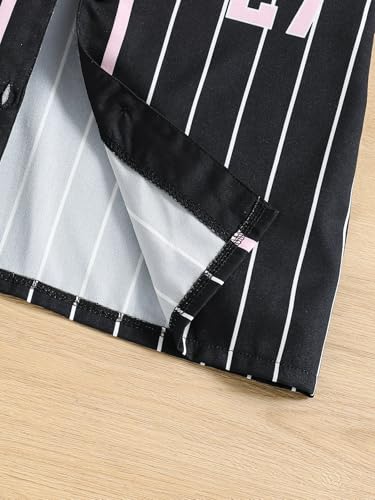 Image of Hilinker Girls Graphic 3 Piece Outfits Short Sleeve Striped Cardigan and Crop Cami with Shorts Set