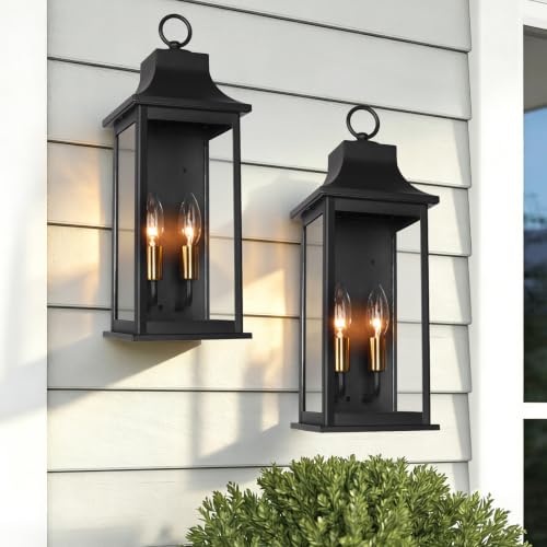 Image of JYZ 2PK 18 inch Outdoor Porch Light Wall Mount, Outside Wall Lantern with E12 Socket, Anti-Rust Aluminum & Clear Glass Wall Lamp, Matte Black Exterior Wall Light Fixture for Patio,Porch, Garage, Entryway