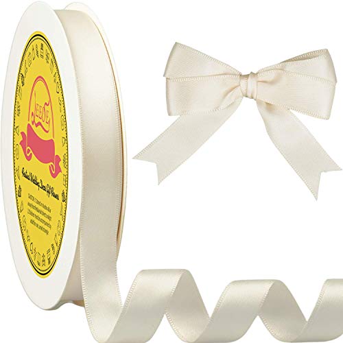 Image of Double Face Ivory Satin Ribbon 5 /8 inch X 50 Yards Polyester Ivory Ribbon for Gift Wrapping Very Suitable for Weddings Party Invitation Decorations and More