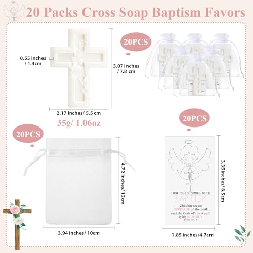 Image of 20 Pack Cross Scented Soap Baptism Favors with Cards Bags Guest Gifts,White