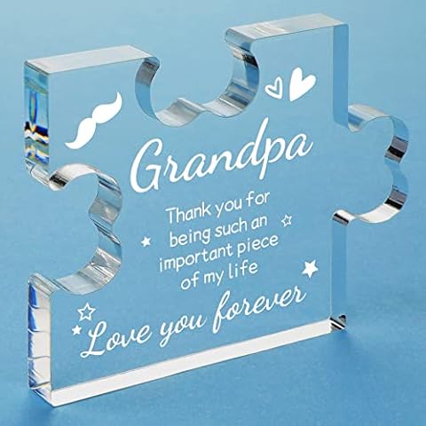 Funnli Grandpa Christmas Birthday Gifts from Granddaughter Grandson Acrylic Plaque, Best Christmas Fathers Day Birthday Gifts for Grandpa Papa Desk Decorations Cover