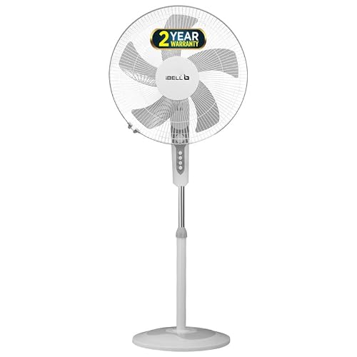 IBELL CHROME10 Pedestal Fan with Timer, 5 Leaf, 406mm, High Speed Motor (White)