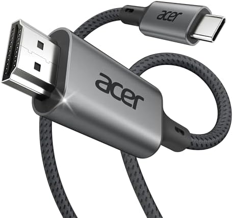 Acer USB C to HDMI Cable for Home Office 6.6FT (4K@60Hz), High-Speed Type C to HDMI 2.0 Braided Cord, Thunderbolt 4/3 Compatible with MacBook, iPhone 16/15 Pro/Max, iMac, iPad Pro, Galaxy S24, Surface