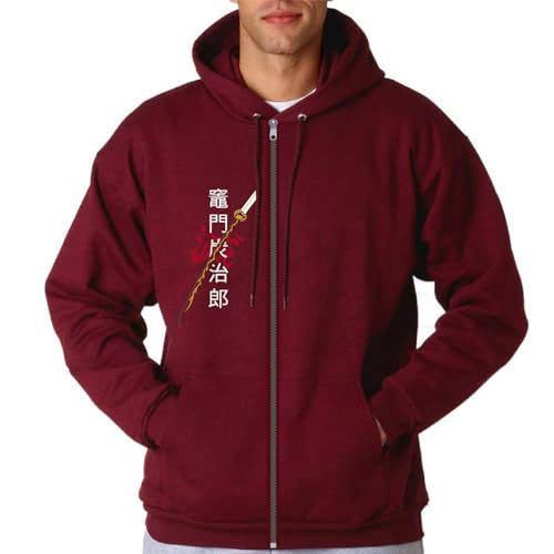 Image of Anime Zipper Hoodie for Men Stylish | Regular Fit Demon - Slayer Printed Hoodie | Cotton Fleece Long Sleeve Zip Up Hoodie Sweatshirts