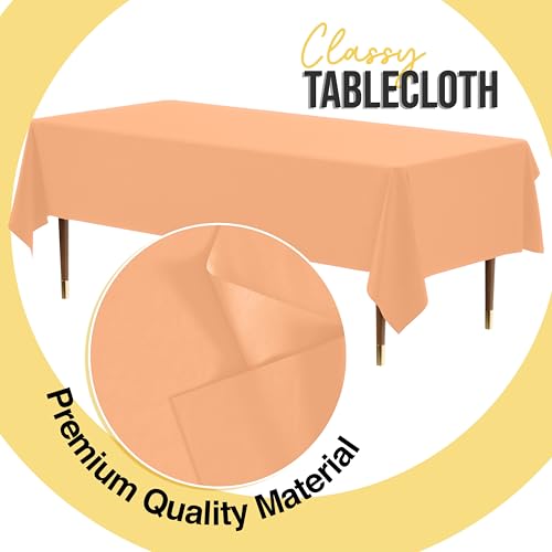 Image of Exquisite Peach Rectangle Tablecloth 54 inchx108 inch - 48 Pack | Plastic Tablecloth, Disposable Table Covers Rectangle for Parties, Weddings, Holidays & Party Supplies