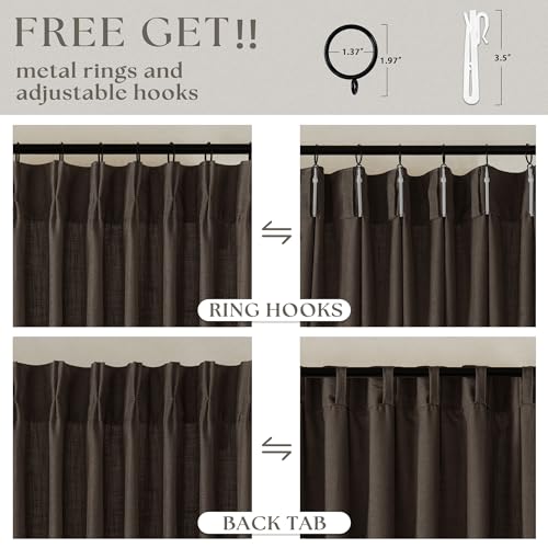 Image of TWODRAPES Dark Chocolate Pinch Pleated Linen Curtains 2 Panels for Living Room Bedroom Memory Training Shaped Semi Sheer Pleat Drapes with Hooks Rings Light Filtering Window Curtain 40x84