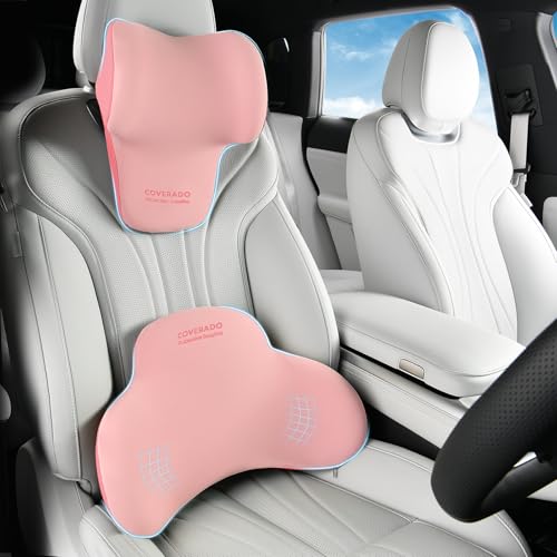 Image of Coverado Lumbar Support and Headrest Pillow for Car, Memory Foam Ergonomic Head Neck Support Pillow for Driving Seat, Back Support and Pain Relief, Seat Cushion for Car, Driver, Office
