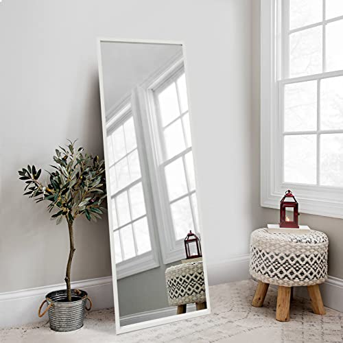 Image of NeuType 59 inchx16 inch Full Length Floor Mirror with Standing Holder - Wall-Mounted Body Mirror for Bedroom, Dressing - Standing, Hanging or Leaning - White MDF Frame