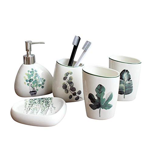 5 Piece Bathroom Accessories Set, Hotel Quality Ceramic Bathroom Accessory Set, Toothbrush Holder, Liquid Soap Dispenser, Soap Dish, 2 Tumblers (1)