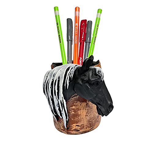 Image of AUGEN Pen Stand Decorative Hand Painted Horse Design Stationery Holder | Gift Item | Table Top Decor (1038)