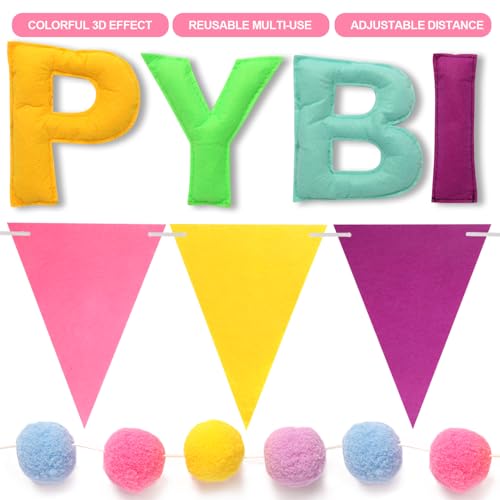 Pre-Strung Happy Birthday Banner - Felt Ball Garland Happy Birthday Pennant, Multicolor Bunting String Triangle (Macaron) by Berchaoki - Used condition - Image 2
