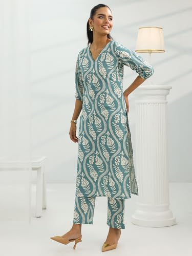 Image of Libas Womens Printed Cotton Straight Kurta With Trousers | daily wear suit
