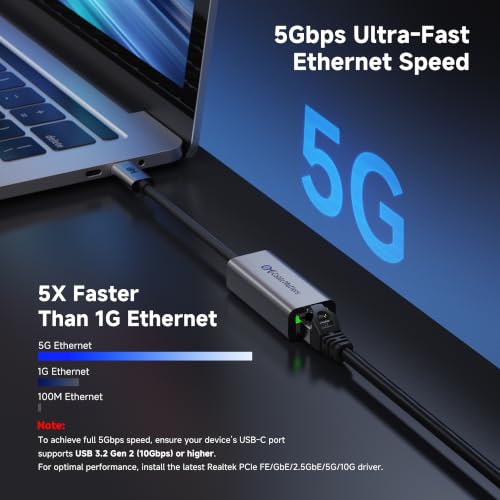 Image of Cable Matters USB C to 5Gb Ethernet Adapter, 5 Gigabit Ethernet to USB C | 5000Mbps Ethernet to USB C, Compatible with USB4, Thunderbolt 5 /4, MacBook, Laptops, and USB-C Devices