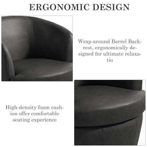 Sillón Barrel Giratorio Negro Cuero Sintético miniatura 7
