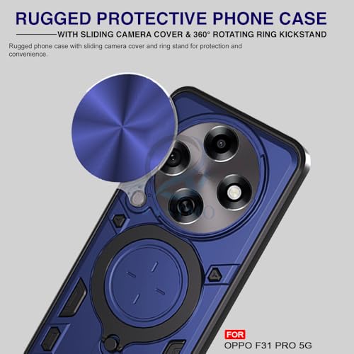 Image of AESTMO Armor Oppo F31 Pro 5G Bumper Back Case Cover | Ring Holder & CD Pattern Sliding Camera Shutter Cover | Back Case Cover for Oppo F31 Pro 5G (Blue)