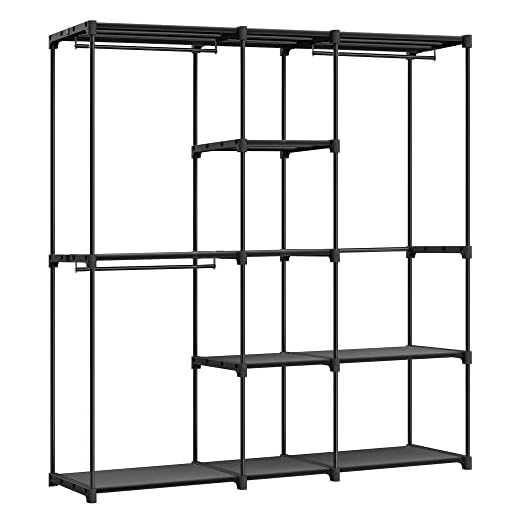 SONGMICS Armadio, Guardaroba Autoportante, con Barre Appendiabiti, Portabiti Ripiani in Tessuto, Struttura in Metallo, 182 x 43 x 182 cm, Nero Inchiostro RYG037B02