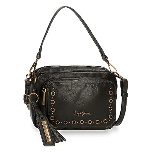Pepe Jeans Camper Bandolera Negro 21,5x15x5 cms Piel sintética