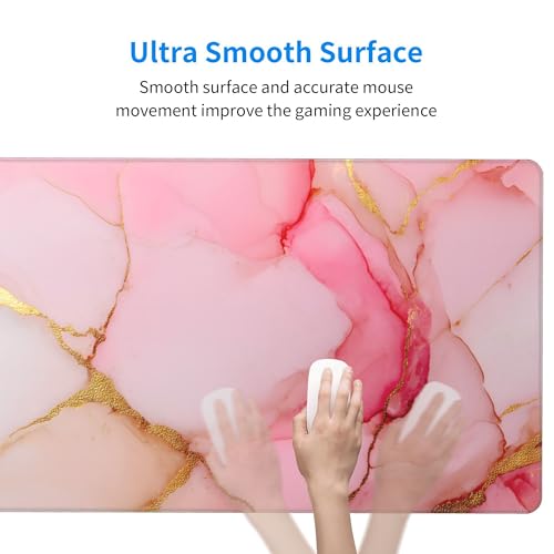 Image of Pink Gold Marble Extended Gaming Mouse Pad, with Stitched Edges Large Mouse Pad Desk Protector, Rubber Base Mousepad Keyboard Mouses Mat for Work Game Office Home- 32 inch X 12 inch Inch,E226