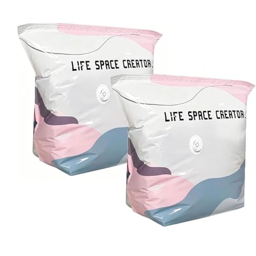 2PCS NoPump Vacuum Storage Bags Press & seal no pump needed Extra Large Storage Bags Roll-Up Compression Vacuum Storage Bag Reusable Vacuum Pack Bags for Clothes Duvet Travel and Home (L)