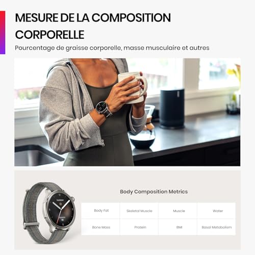 Amazfit Balance 46mm Montre Intelligente, Paiement Sans Contact NFC, Coach de Fitness AI, Autonomie de 14 Jours, Surveillance du Sommeil et de la Santé, GPS, 150 Modes Sportifs pour Android et iPhone