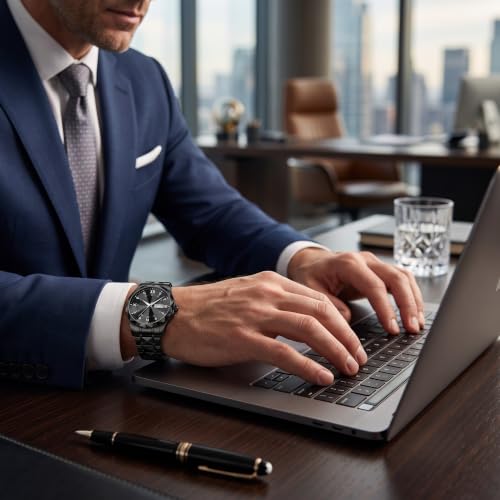 Image of GOLDENIZE FASHION Luxury Analog Roman Numeral Date Display Diamond Pattern Classics Stainless Steel Wrist Watch for Men
