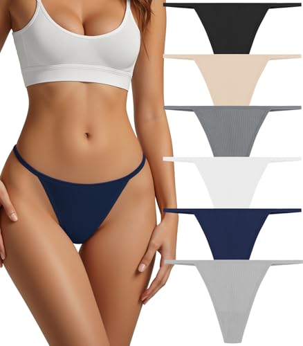 Image of Cotton Thongs for Women G-String Breathable Underwear Low Rise T-back Panties Comfortable Stretch 6 Pack