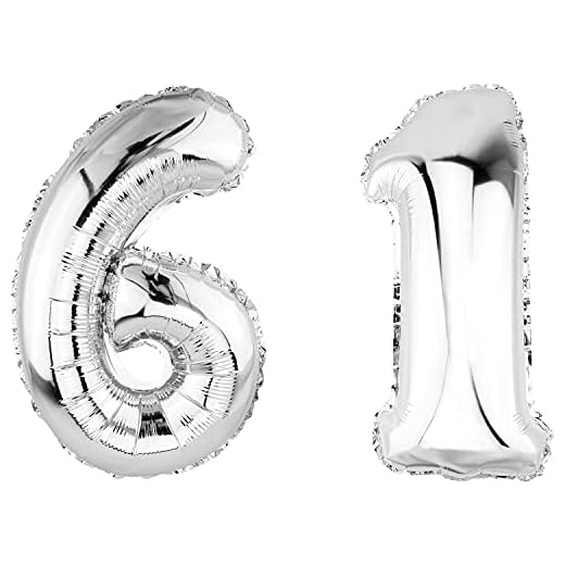DekoRex Globo plateado de 82 cm para cumpleaños, bodas (número 61)
