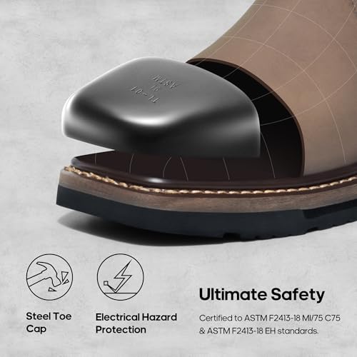 Image of NORTIV 8 Steel Toe Cowboy Boots for Men | Waterproof Pull on Wellington Western Cowboy Boots for Men with Full-grain Leather for Construction Farming Bronco Stormrider