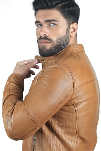 Image of Brown Leather Jacket Men| Waxed Vintage Biker Jacket | Genuine Lambskin Motorcycle Clothing