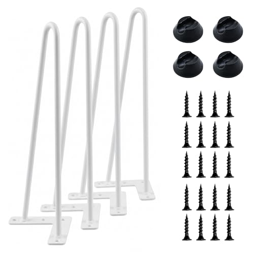 highdecora Hairpin Legs for DIY Furniture Heavy Duty Metal Two-Rod Iron Wire Table Legs with Pre-Drilled Holes for Coffee Table Dining Table Office Desk Chair Bench & Side Table (White 50cm)