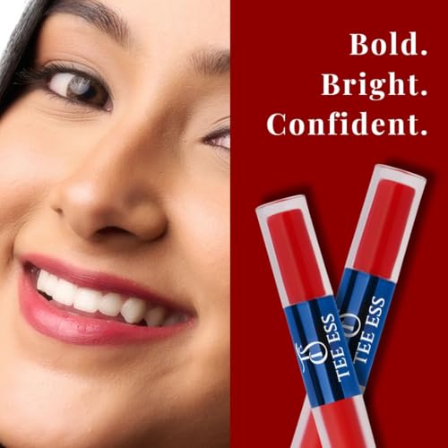 Image of Tee Ess Duo Lips 2-in-1 | Lip Gloss & Matte Cream Mousse Liquid Lipstick | High Shine Gloss + Soft Matte Finish | Long-Lasting, Lightweight & Non-Sticky | 5ml Sticky (RED ALERT)