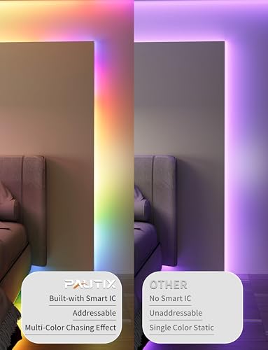 Image of PAUTIX RGB Smart IC USB LED Light,5V RGB COB LED Strip USB Powered,UL-Listed Multicolor Flexible Tape Light 6.56ft /2m with Music Mode /APP Control,for TV,Scooter,Computer Desk Decor