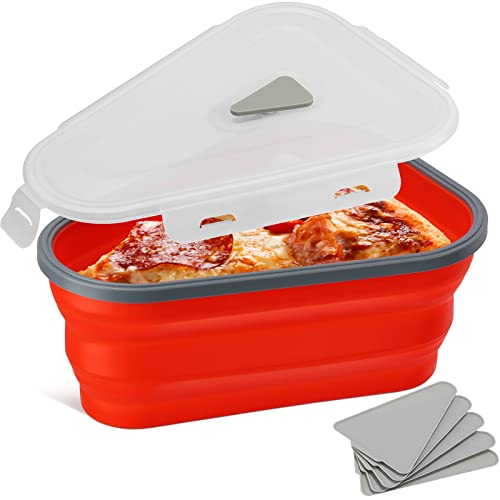 BEZORR Silikon Pizza Aufbewahrungsbehälter, Pizzakartons Pizzaboxen Aufbewahrungsbehälter, Faltbare Pizzaschachtel Aus Silikon, Zusammenklappbarer Behälter mit 5 Mikrowellen Tabletts Cover