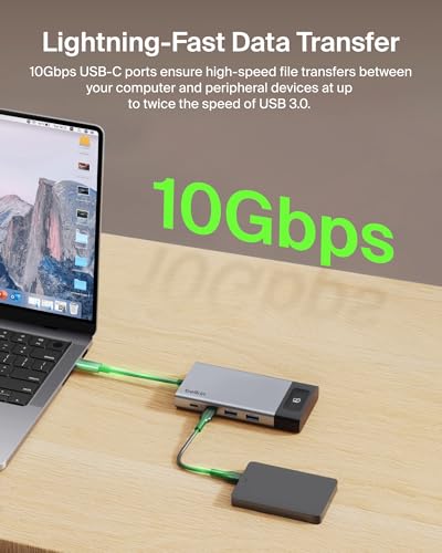 Image of Belkin USB C Hub, 8-in-1 Multi-Port Hub 100W - Dual Display Support for Windows & Chromebook + Mirrored Support for macOS w /Monitor Privacy, Ethernet, Resolutions up to 4K@60Hz - Travel Essentials