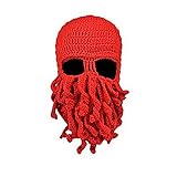 gloednApple Windproof Octopus Winter Warm Knitted Wool Ski Face Mask Knit Beard Squid Beanie Hat Cap (Red)