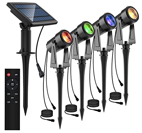 SUNTHIN Focos solares RGB para paisaje, luces que cambian de color para casa, patio, césped, árbol, piscina, jardín al aire libre (paquete de 4), IP65 impermeable Cover