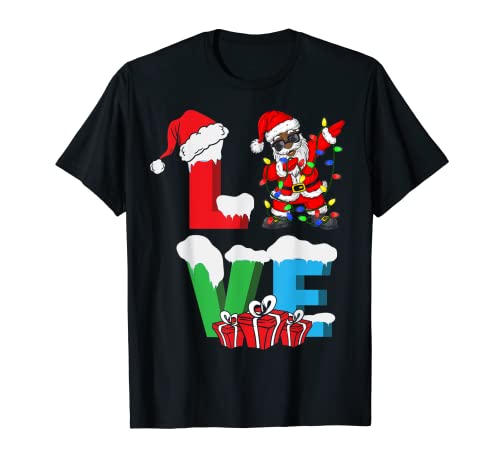 Black African American Santa Claus Love Christmas pijamas Camiseta