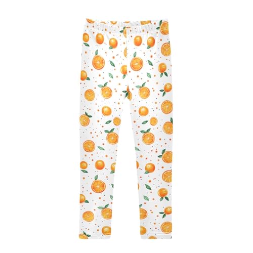 ALAZA Girls' Leggings Children's Yoga Pants Skinny Printed Dance Orange Polka Dot Comfortable 4T