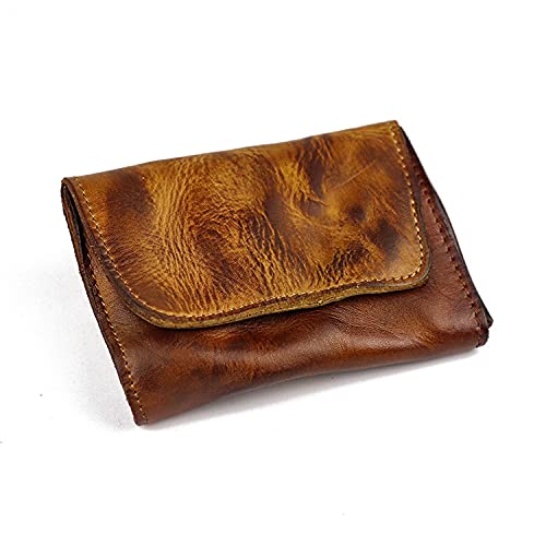 Lanko Monedero retro hecho a mano, mini cartera de moda, monedero, bolsillo para dinero, tarjetero, para hombres y mujeres, marrón