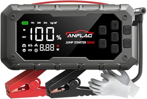 ANFLAG 10-in-1 Car Jump Starter with Air Compressor, 8000A 160PSI Jump Starter Jump Box(All Gas/12L Diesel), PD65W Charging Battery Jumper Starter Portable Jumper Cable with 160W DC, Gloves, Lights