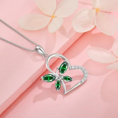 925 Sterling Silver Butterfly Birthstone Heart Necklace for Women 5A Cubic Zirconia Pendant Jewelry for Mother's Day Valentine Birthday Gifts for Her4